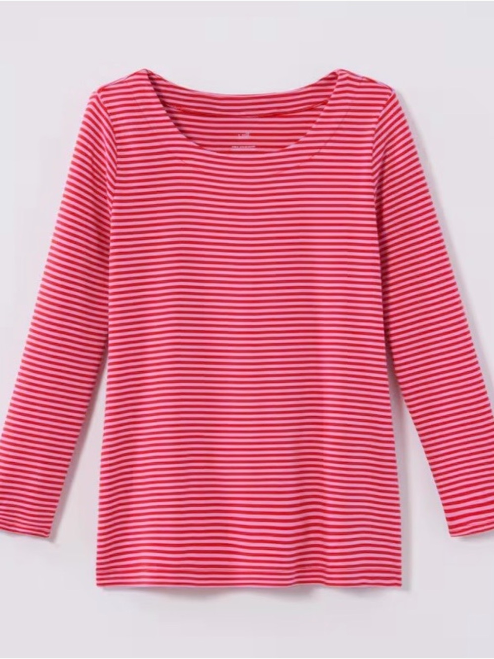 J. Jill Red/Pink Striped Scoop-Neck 3/4 Sleeves Tee